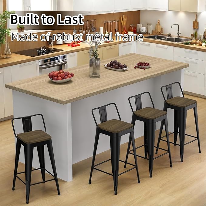 Black Bar Stools Set of 4, Metal Bar Stools - Image 6