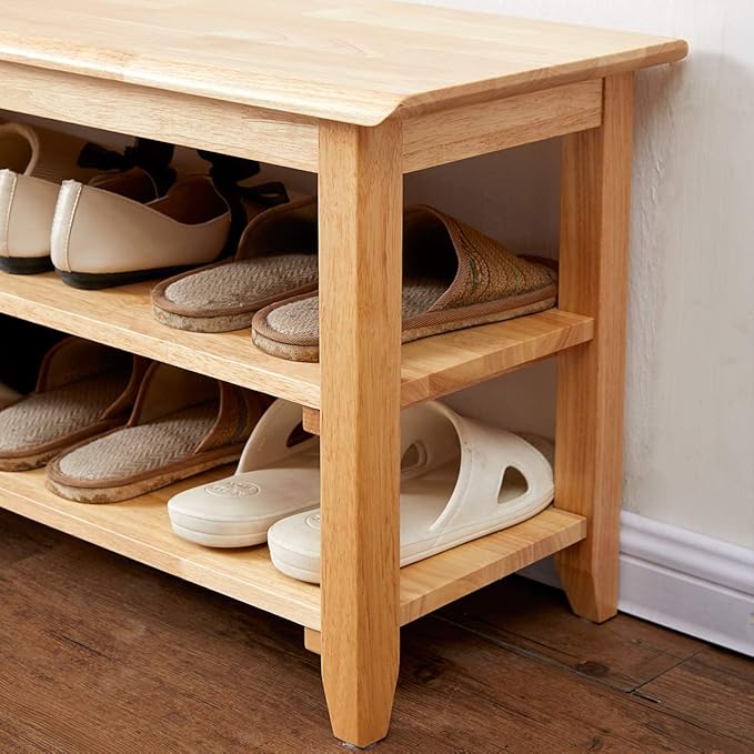 XKZG Storage Bench Wooden Shoe Rack Bench Simple Style Wood Entryway Bench - Image 5