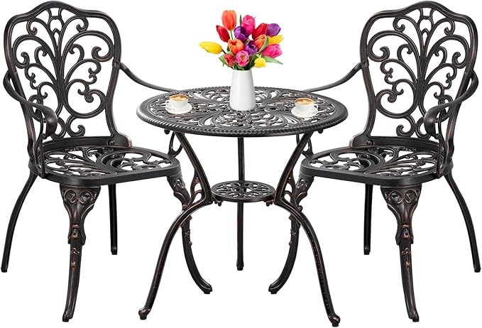 Outdoor Bistro Table and Chairs Set of 2 Cast Aluminum Patio Bistro Set by Withniture