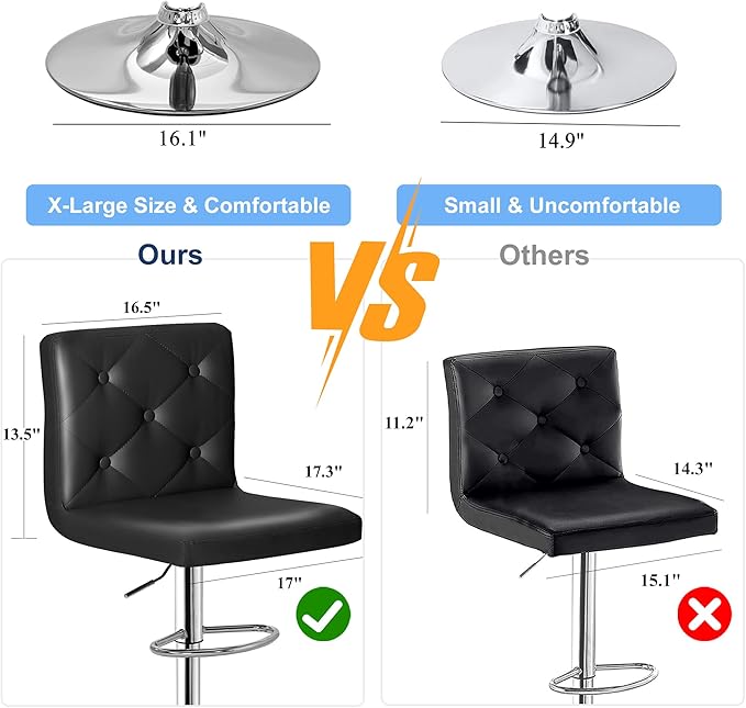 VECELO Adjustable Bar Stools Set of 2, Bar Height Stools - Image 3