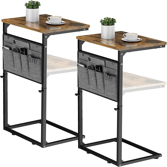 Vagusicc C Shaped End Table, Adjustable Height Small Couch Side Table by Vagusicc