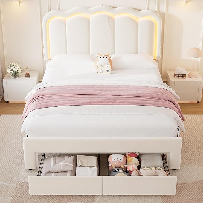 Queen Upholstered LED Bed Frame - Image 3