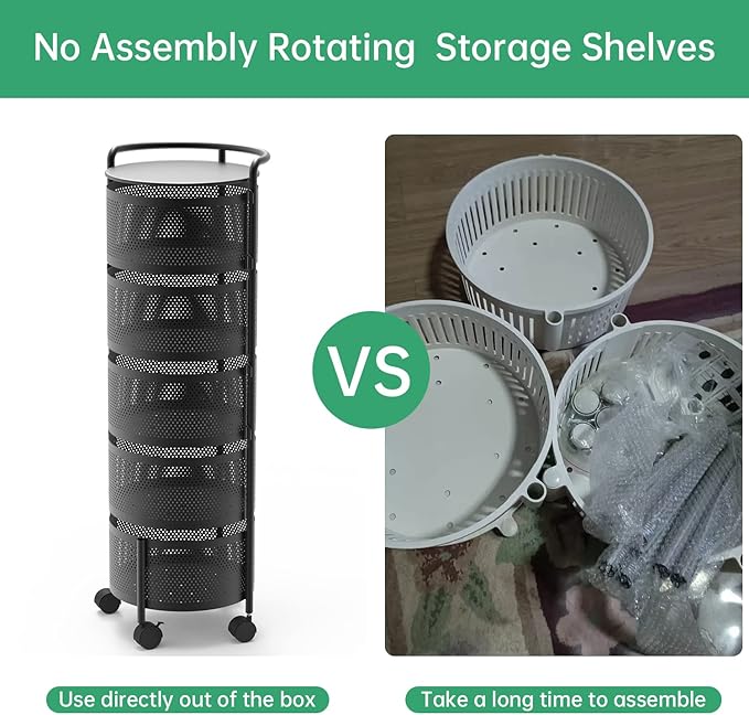 JAQ Rotating Fruit Basket, 5-Tier Metal Sturdy Kitchen Storage Rack Shelf Carts - Image 5