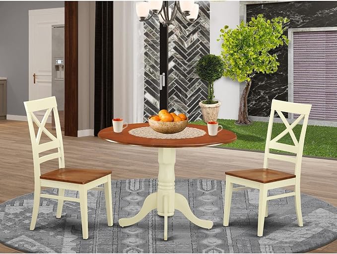 East West Furniture DLQU3-BMK-W 3 Piece Dining Room Furniture Set Contains a - Image 7