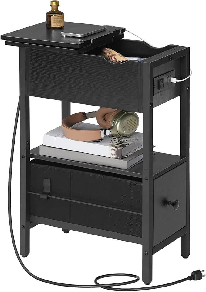 HOOBRO End Table with Charging Station, Flip Top Narrow Side Table with Storage - Image 9