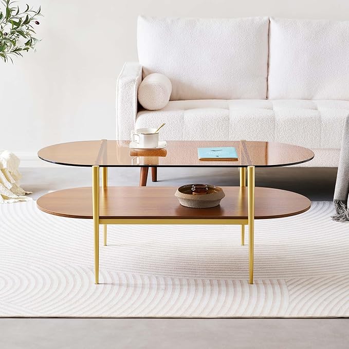 Oval Glass Coffee Table, Mid-Century Modern Design, L41 x W21 x H17 inch - Image 4