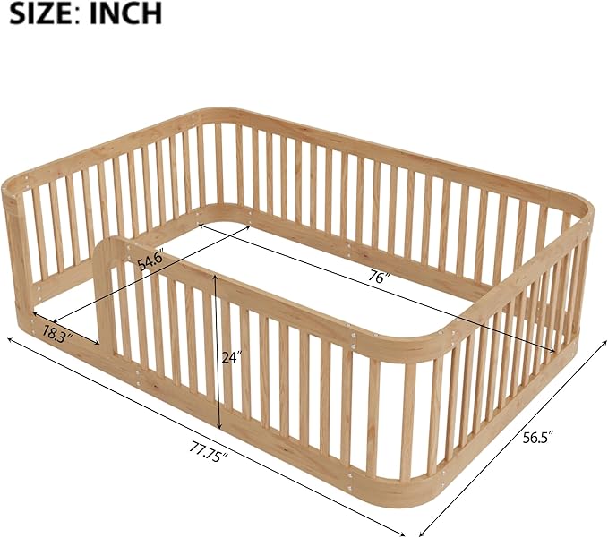 Full Floor Bed with High Fence and Rounded Corner Design, Montessori Floor Bed - Image 3