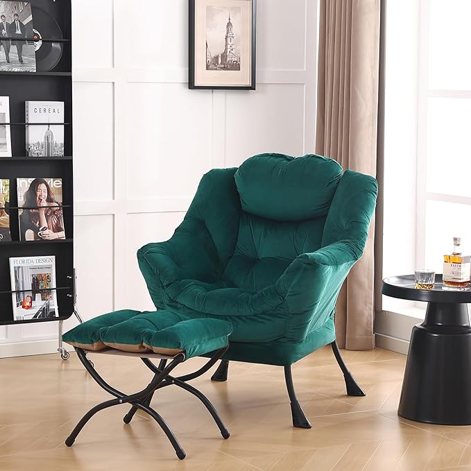 LITA Lazy Chair With Ottoman, Modern Accent Leisure Upholstered Sofa, - Image 8