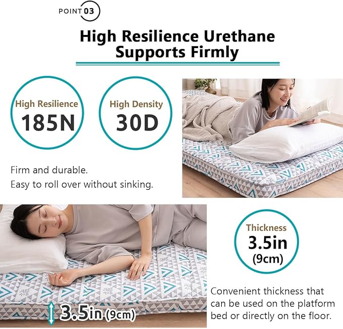 EMOOR Japanese Padded Futon Mattress Machi Twin Triangle-Gray, Gusset Foldable - Image 7