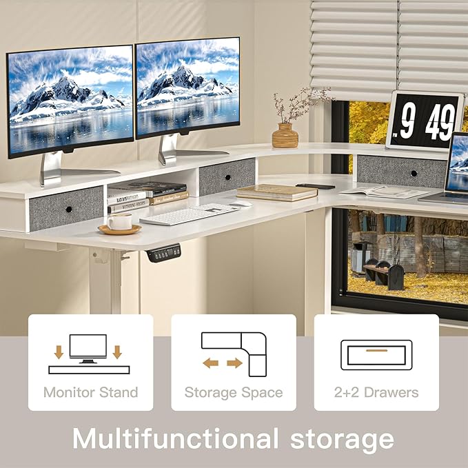 67" L Shaped Standing Desk, Electric Height Adjustable Corner Table - Image 5