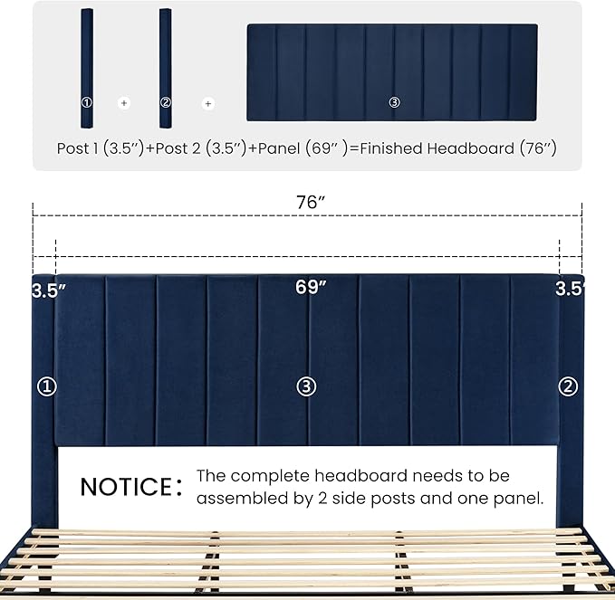 SHA CERLIN King Bed Frame/Velvet Upholstered Platform Bed Frame - Image 8