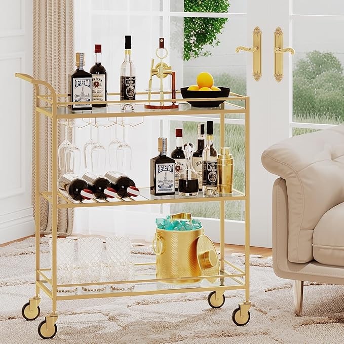 Gold Bar Cart, Home Bar Serving Cart by Alihdrna