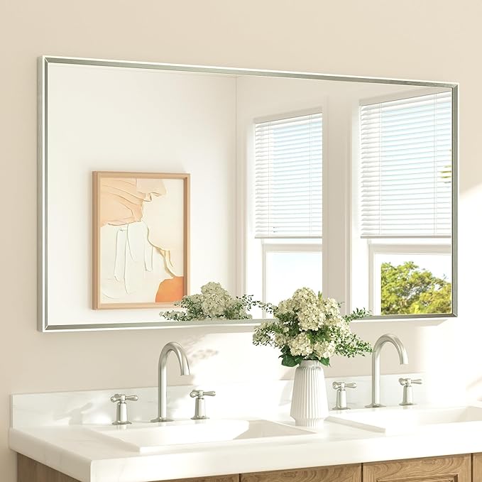 TETOTE Brushed Nickel Bathroom Vanity Mirror 55" x 30" Beveled Framed Bathroom by TETOTE
