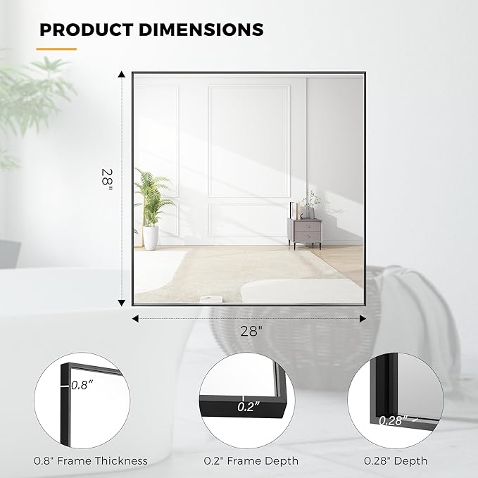 28x28 Inch Black Bathroom Mirror - Image 9