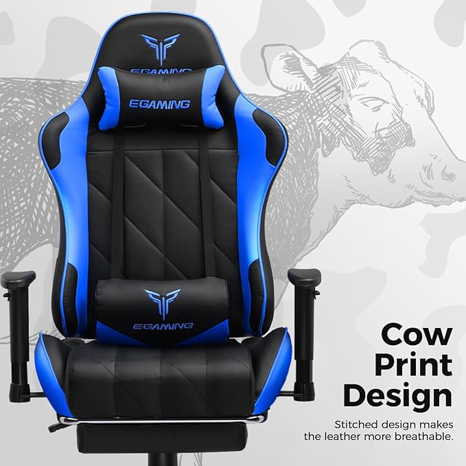 Gaming Chair with 3D Adjustable Armrests, Cow Print Design, Ergonomic Office - Image 3