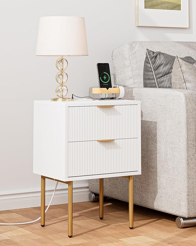 Masupu Nightstand with Charging Station, Mid-Century Modern Bedside Table with - Image 10