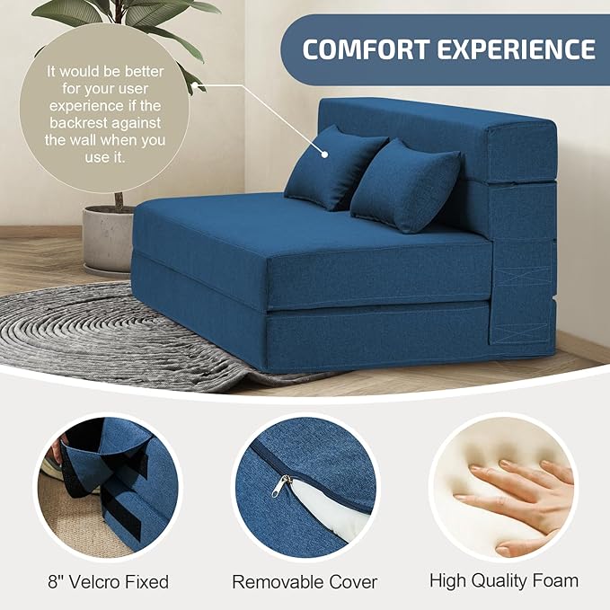Folding Sofa Bed with Pillows- Convertible Chair Floor Couch & Sleeping Mattress - Image 4