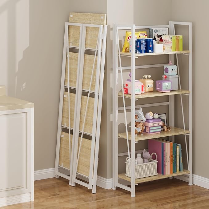 BHG Vintage Multifunctional Bookcase Folding Bookshelf, No-Assembly Plant Stand - Image 4