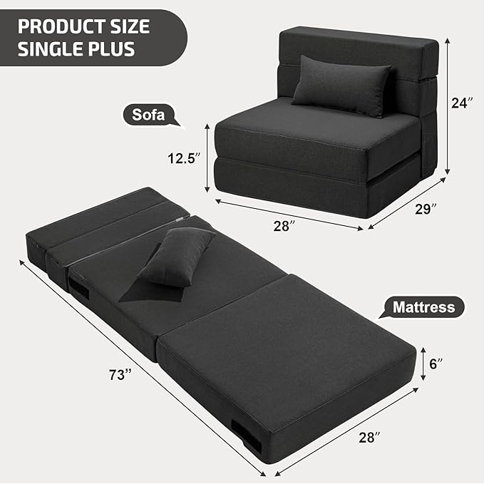 Folding Sofa Bed with Pillow- Convertible Chair Floor Couch & Sleeping Mattress - Image 2