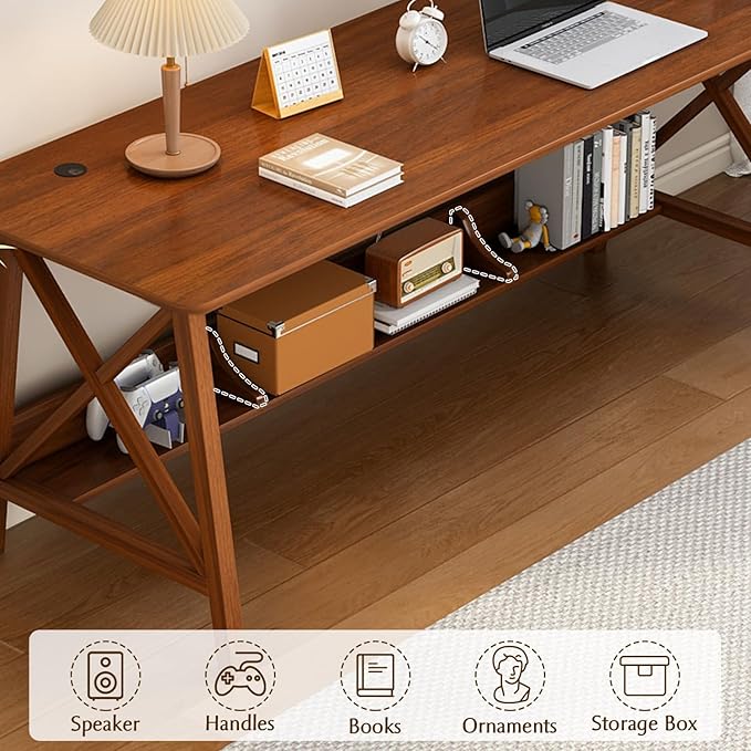 Extra Long Desk with Bookshelf - Image 3