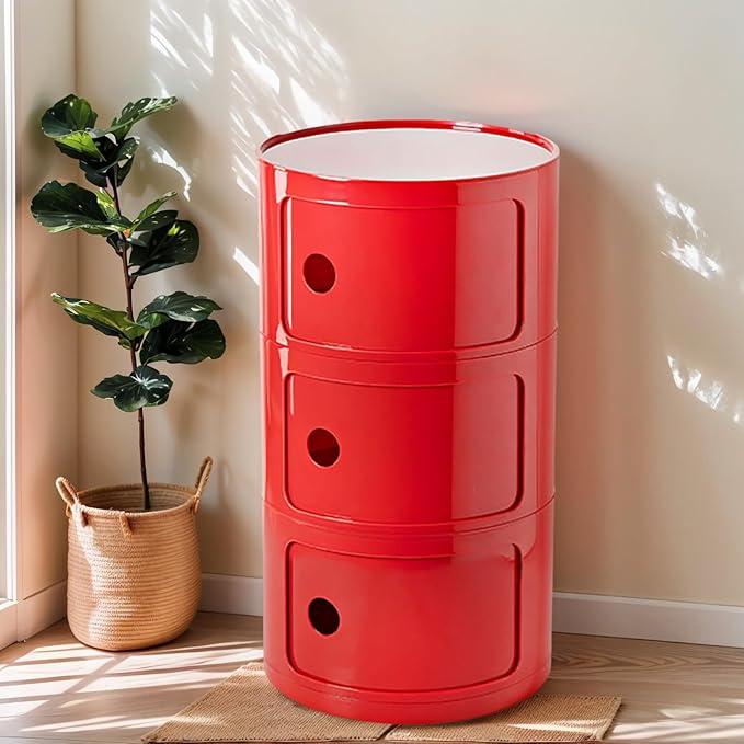 3 Tier Round Nightstand with Drawers, Living Room - Image 4
