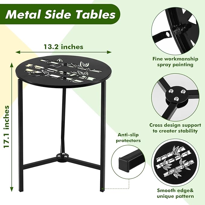 2 Packs 13" Metal Outdoor Side Tables Small Black Outside End Table - Image 3