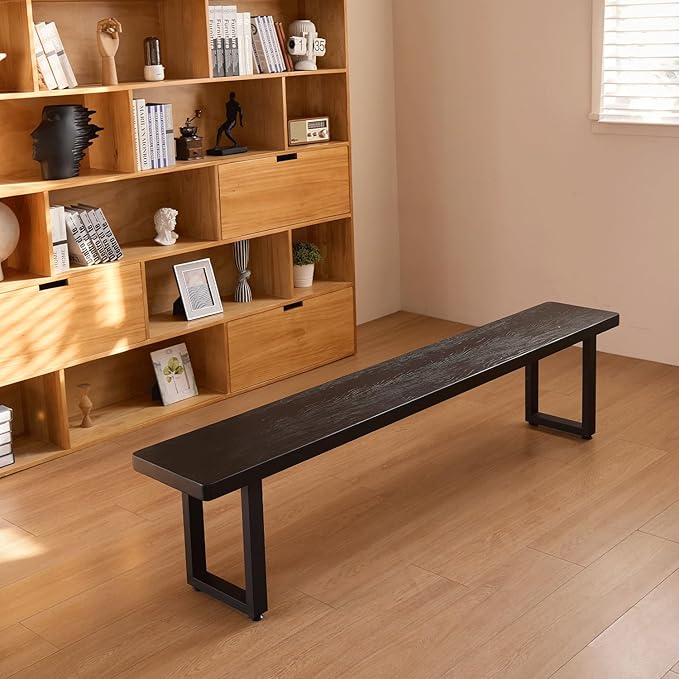 Black Bench Wooden Bench with Metal Legs Suitable - Image 2