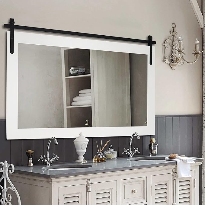 PAIHOME Large White Bathroom Mirror, Farmhouse Horizontal Rustic Square Mirror - Image 7