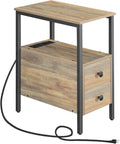 HOOBRO End Table with Charging Station, Narrow Side Table with 2 Drawer & USB by HOOBRO