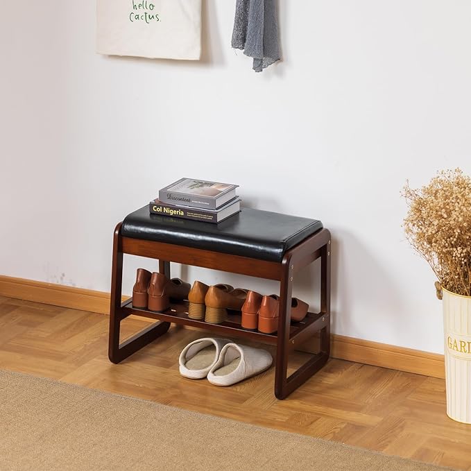 Solid Wood Shoe Bench, 2-Tier Entryway Bench - Image 3