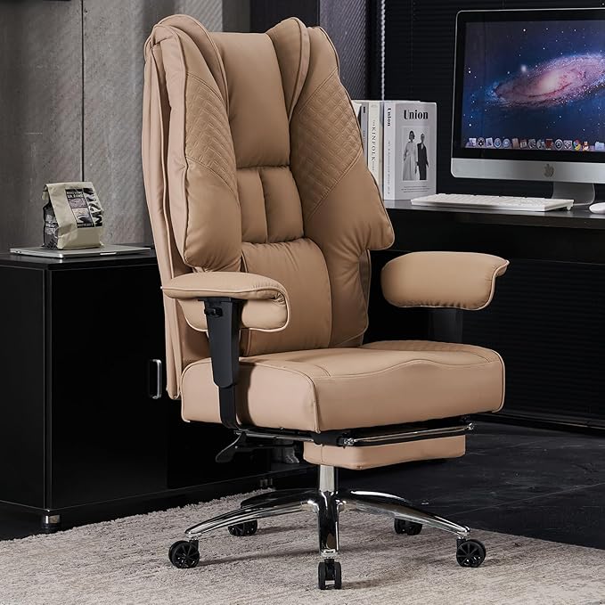 Big and Tall Office Chair 400lbs Wide Seat, Leather High Back Executive Office by EXCEBETOFFICECHAIR