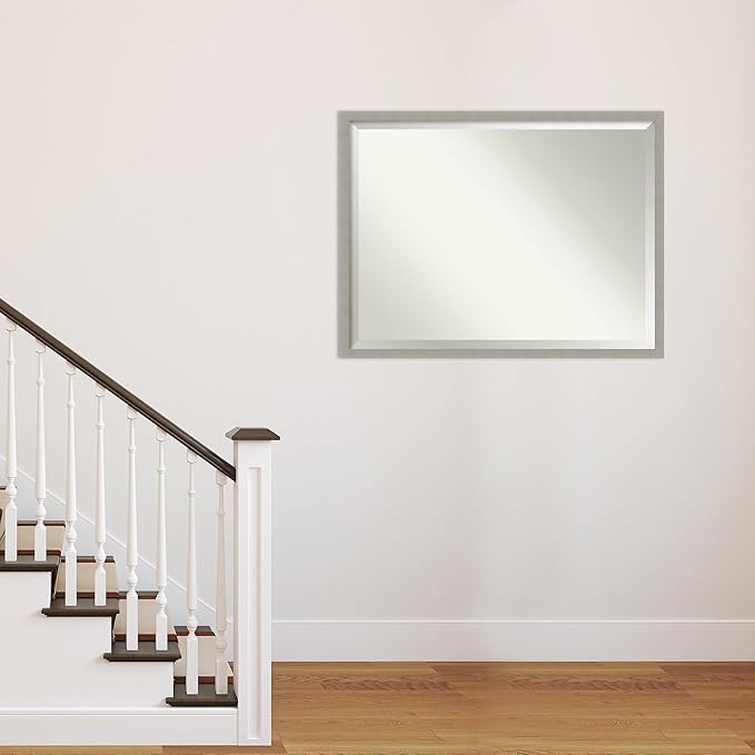 Amanti Art Grey Wall Mirror 32x42 Woodgrain Stripe Grey Rectangle Bathroom - Image 6