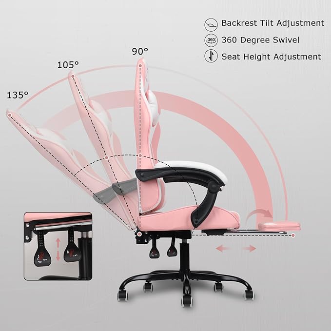 Gaming Chair with Linkage Armrest & Footrest, High Back Video Gaming Chair - Image 5