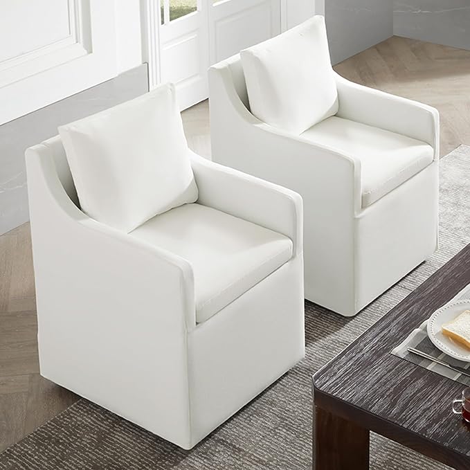 Upholstered Dining Chairs with Casters Washable Cover Side Deskchair with - Image 9