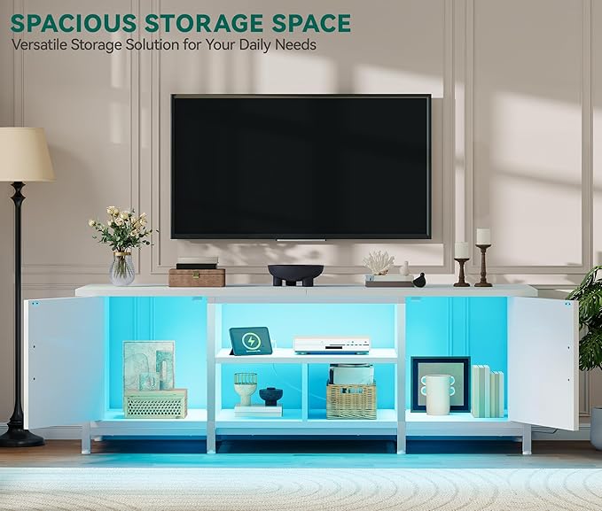 YITAHOME TV Stand with LED Lights & Charging Station, Farmhouse Entertainment - Image 4
