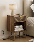 Masupu Nightstand with Charging Station, Modern Night Stand Boho Farmhouse Wood by Masupu