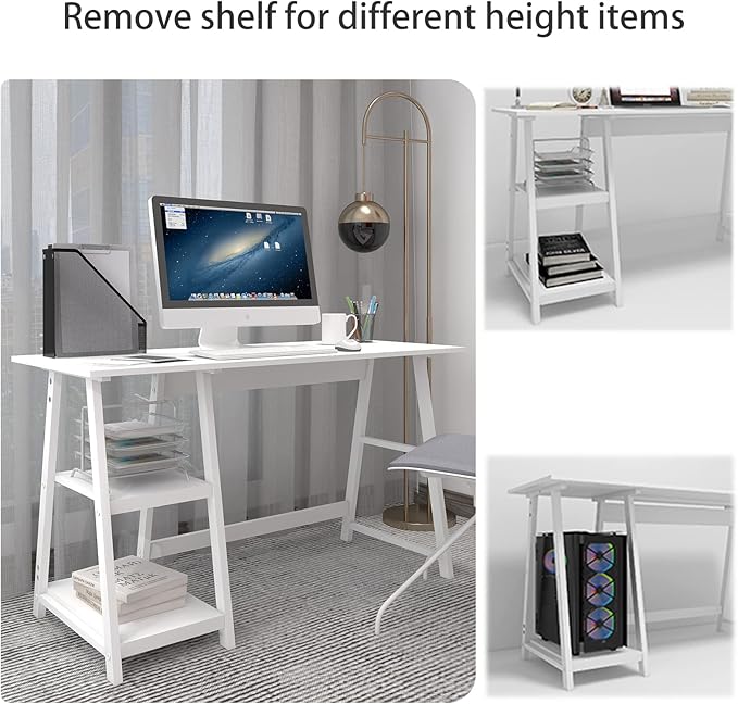Natwind 47" White Desk with 2-Tier Storage Shelves, Home Office Computer Desk - Image 4