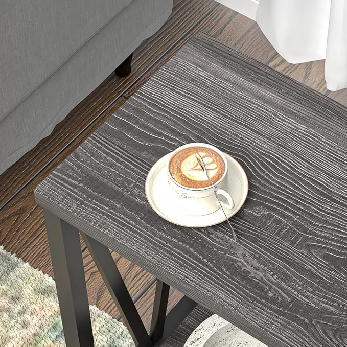 FOLUBAN Small Side Table, Rustic Wood and Metal End Table - Image 4