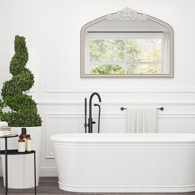 42''x32'' Baroque Wide Arched Wall Mirror, Ornate Wooden Farmhouse Arch - Image 7