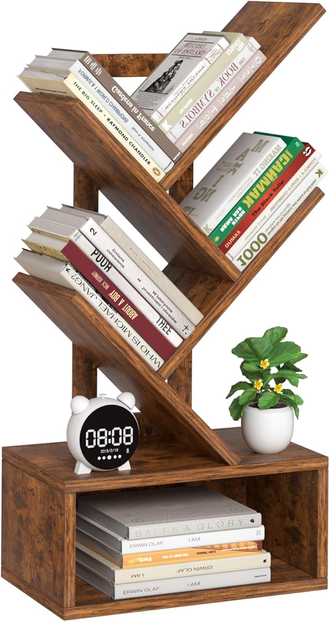 Small Tree Book Shelf, 5 Tier Black Tree Bookshelf, Modern Desk Display Storage by SHEEPAM