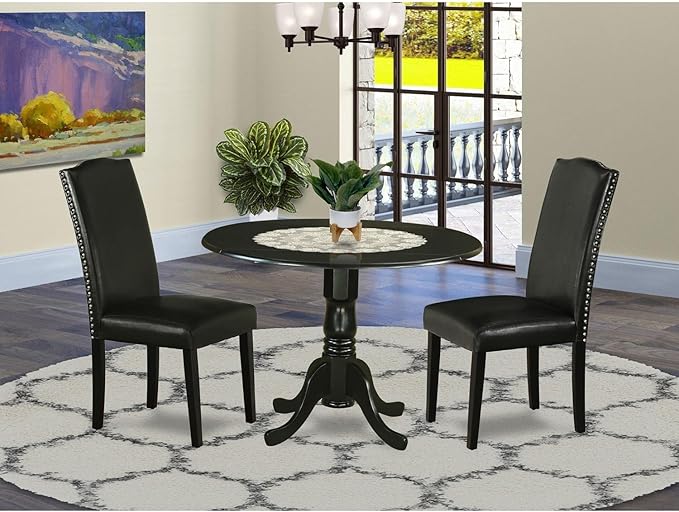 East West Furniture DLEN3-BLK-69 3 Piece Dining Room Furniture Set Contains a - Image 2