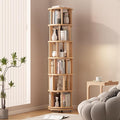 Solid Wood Rotating Bookshelf on Wheels, 6 Tier, Round Revolving Bookcase by Muwuele
