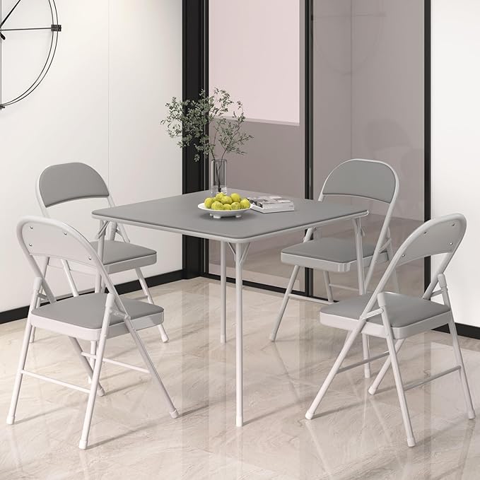 VECELO 34'' Folding Table with PU Padded Tabletop, Portable Multifunctional - Image 2