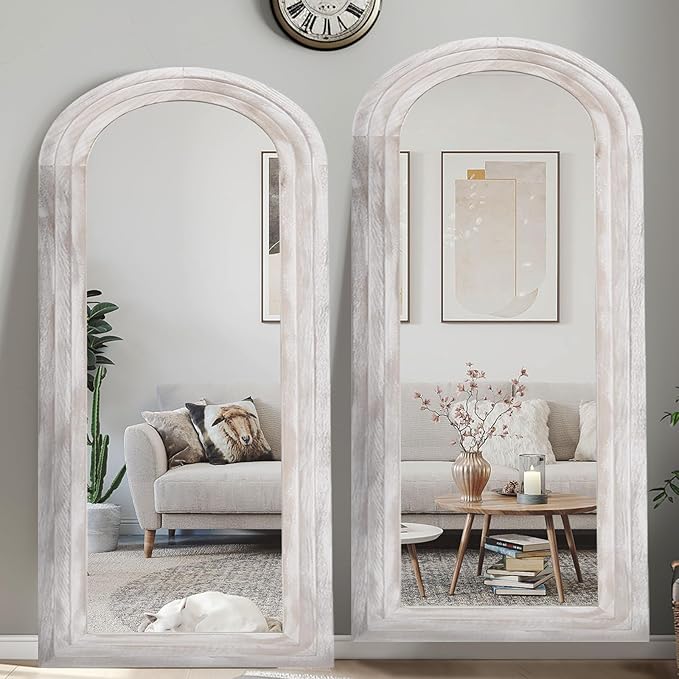 Arched Full Length Mirror with Solid Wood Frame, 71x32 Farmhouse Wall Mirror - Image 6