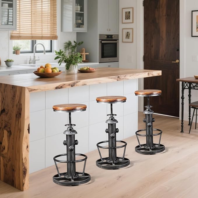Topower Antique Industrial Round Bottom Adjustable Height Cafe Coffee Retro - Image 6