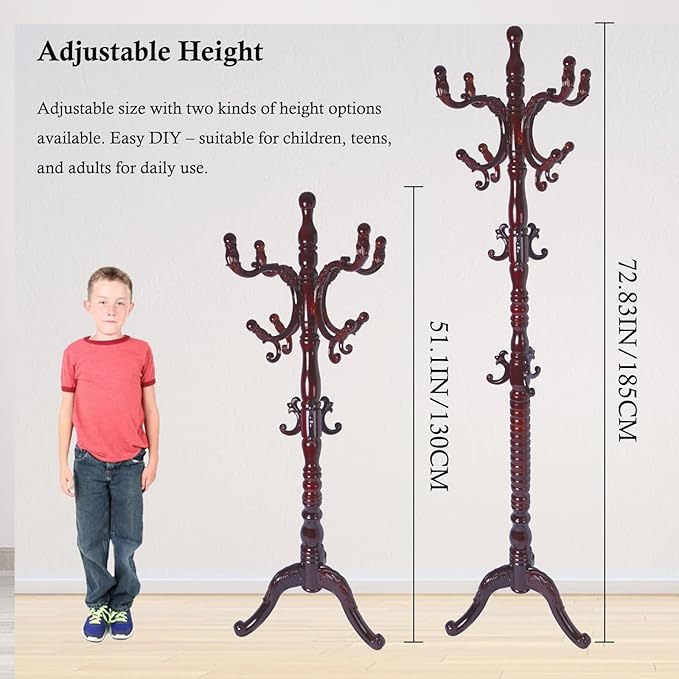 Coat Rack Stand, Solid Wooden Coat Tree - Image 6