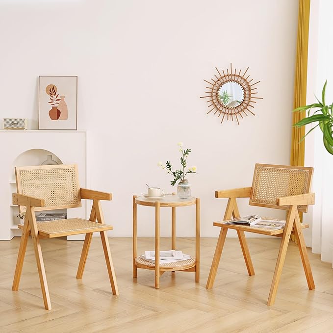 Rattan Dining Chairs Set of 2, Modern Mid Century Accent Chairs, Comfy Armchairs - Image 5