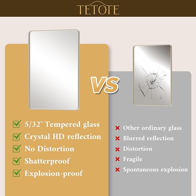 TETOTE Brushed Nickel Bathroom Mirror 30 x 36 Brushed Nickel Metal Framed - Image 4