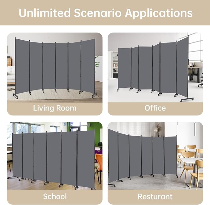 Room Divider 6 Panel Room Dividers/Wheels, Fabric Room Divider Panel - Image 7
