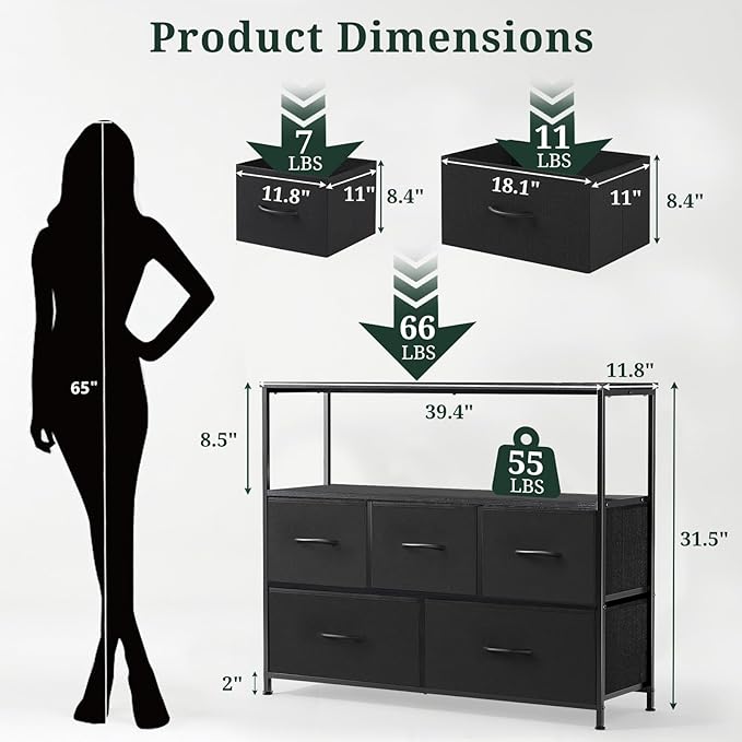 TV Stand, 5 Fabric Drawers Dresser Entertainment Center - Image 3